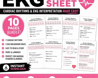 EKG Spiekbrief PDF | Gids voor hartritme en ECG-interpretatie | Studiegids voor telemetrieverpleegkundigen | Digitale download voor verpleegkundestudenten