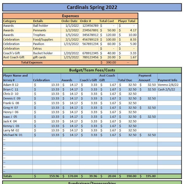 Digital Youth Sports Team Budget - PDF