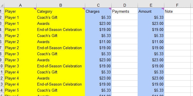 travel softball team budget spreadsheet