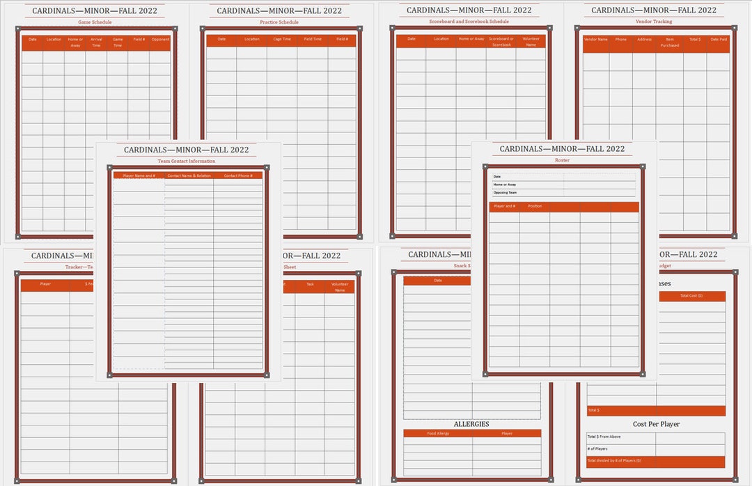 Mlb Roster Packets Digital Youth Sports Baseball Team Packet Red PDF File - Etsy