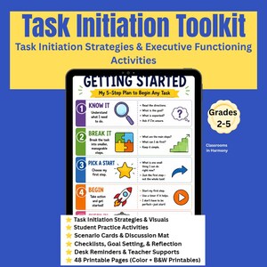 Kit de herramientas para el inicio de tareas, habilidades de función ejecutiva, estrategias para el inicio de tareas, lista de verificación para estudiantes, grados 2-5