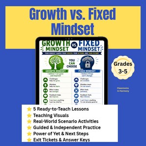 Growth Mindset Activities | Growth vs Fixed Mindset | SEL Lessons & Worksheets | Character Education | Grades 3-5