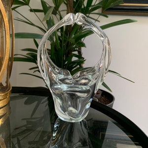 Vintage Art Glass Sculpture - Split handled basket - Ashtray Hand Blown