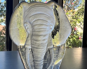 Mats Jonasson Crystal Elephant - Signed & With Original Label -Royal Krona Sweden Full Lead Crystal