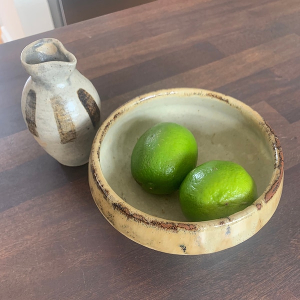 Vintage Artisan Pottery - Small Bowl and Miniature Pitcher