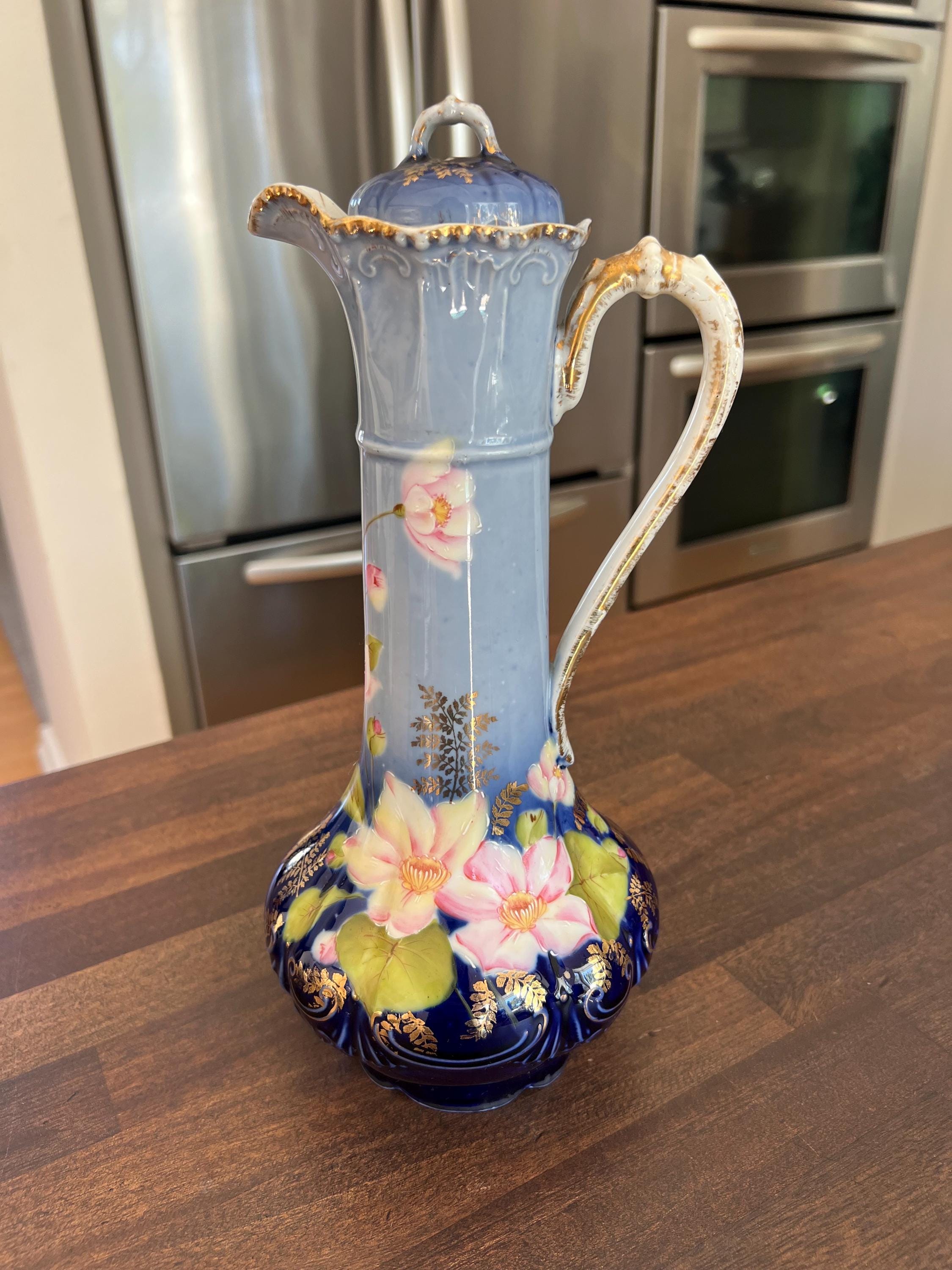 Royal Bavarian Chocolate Pot: Antique Hand-Painted Floral Porcelain