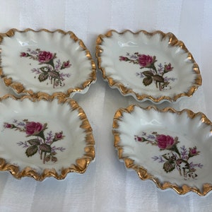 Moss Rose Porcelain  - extra small scalloped Dishes - Gold Trim - Shabby Chic