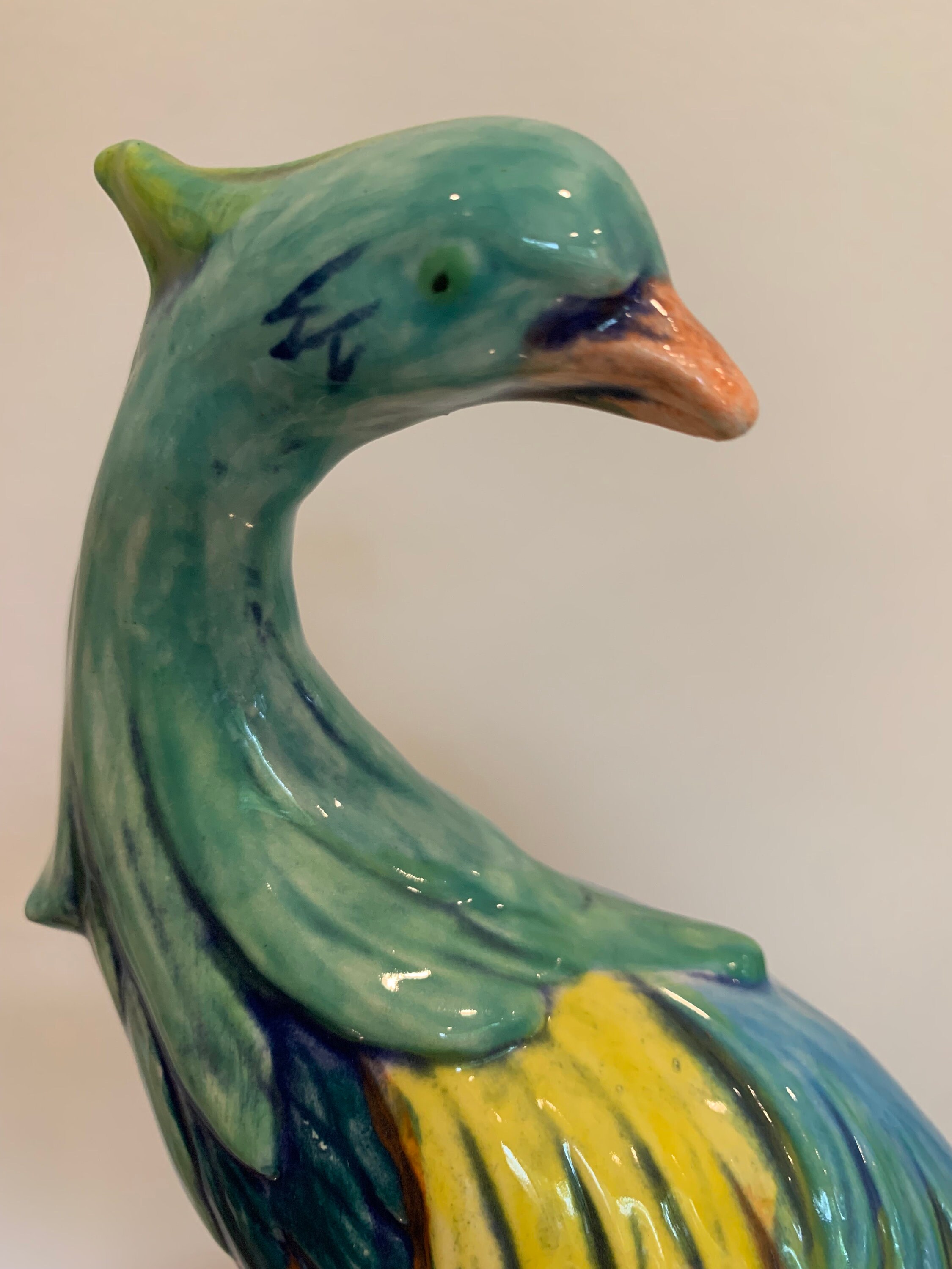 Vintage Peacock Statue Ceramic Bird Sculpture Etsy
