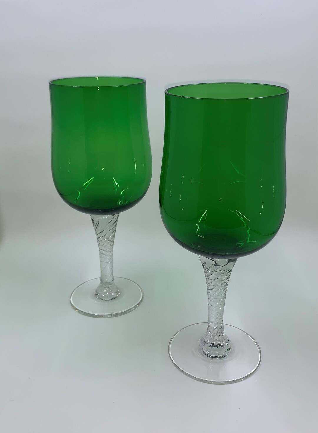 Pair of Vintage Green Crystal Wine Glasses With Clear Twisted Etsy