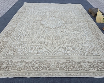 10 x 12 Oushak Area Rug, Oversize Heriz Rug, Extra Large Area Rug, Wool Area Rug, Saloon Rug, Vintage Rug, Neutral Rug 10 x 12