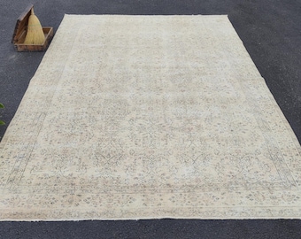 9x12 Neutral Area Rug, Large Vintage Rug, Oversized Faded Rug, Wool Oushak Rug, Oushak Beige Rug, Living Room Rug, Oriental Muted Rugs 9x12