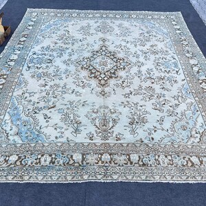 10&#39; x 13&#39; Oversize Rug - Oushak Area Rug - Large Area Rug - Turkish Rug - Beige And Blue Rug - Neutral Rug - Traditional Wool Rug 10&#39; x 13&#39;