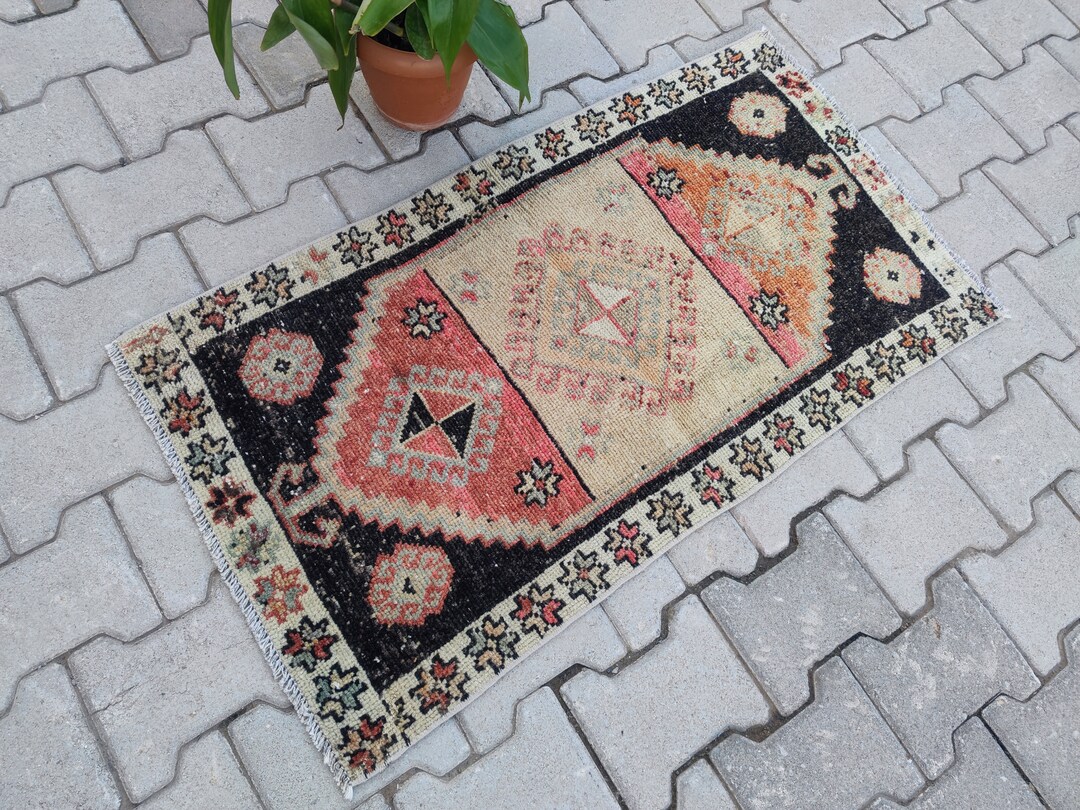 2x3'5 Vintage Door Mat Turkish Minis Rug Oushak Small Etsy