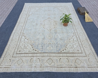 9&#39;19 x 13&#39;22 Vintage Oversized Rug, Neutral Large Area Rug, Extra Large Heriz Rug, Home Decor Rug, Rustic Wool Rug 9x13
