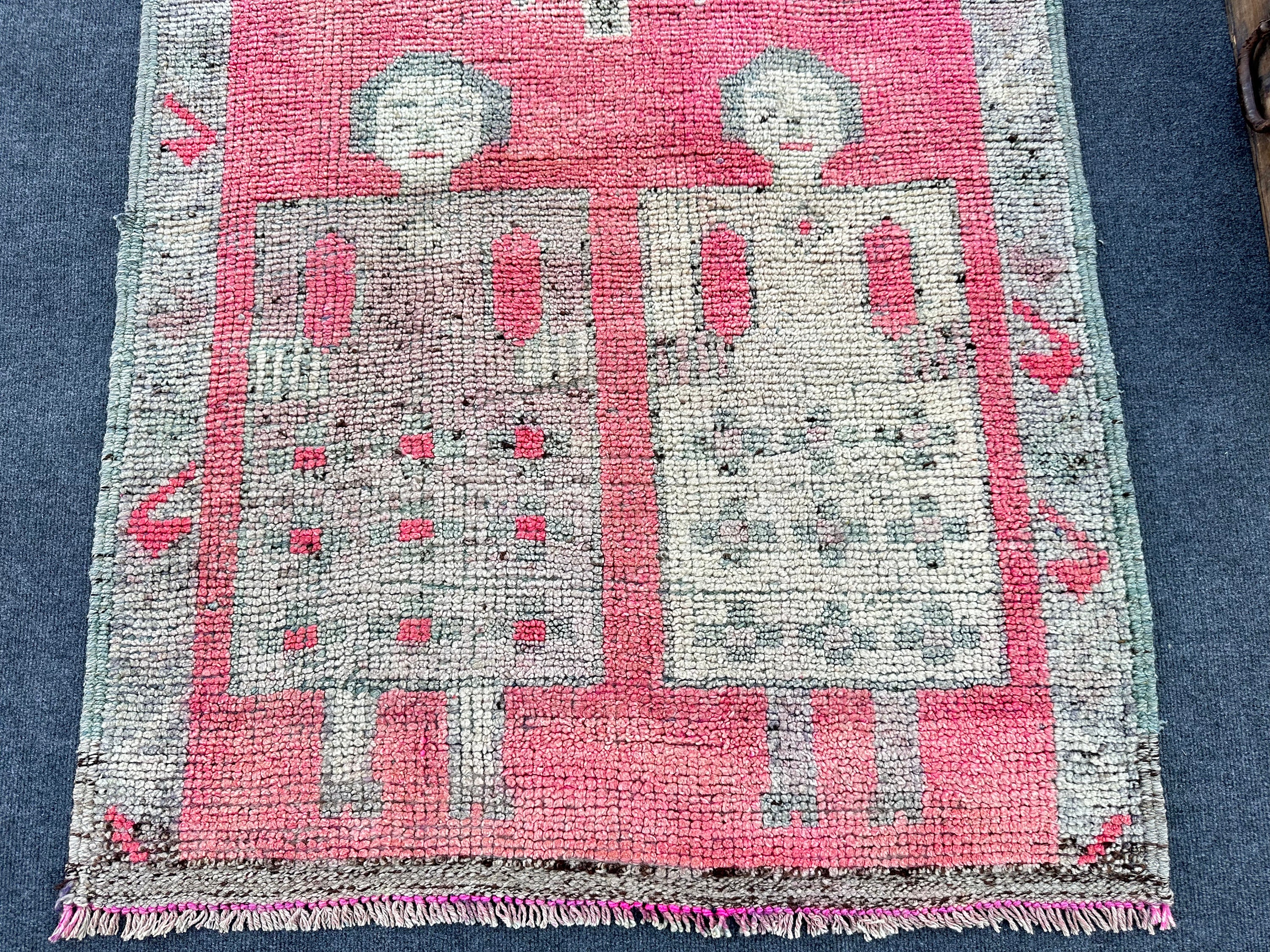 Tappeto vintage in lana Oushak: design turco Herki, 3x10