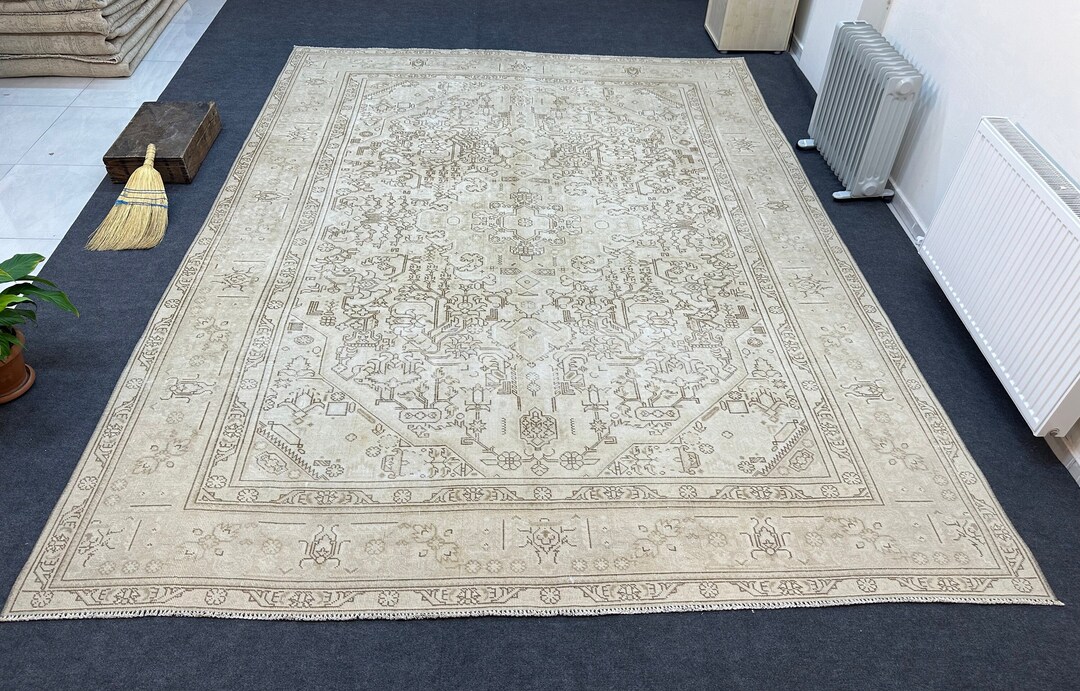 9x12 Neutral Area Rug, Extra Large Area Rug, Custom Wool Rug, Vintage ...