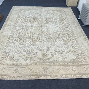9&#39; x 12&#39; Neutral Area Rug, Extra Large Rug, Custom Wool Rug, Vintage Area Rug, Oushak Oversized Rug, Traditional Area Rug 9.19&#39; x 12.30&#39;