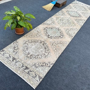 Vintage Oushak Runner Rug: 3x13 Wool Hallway Rug, Hand-Knotted Turkish Carpet