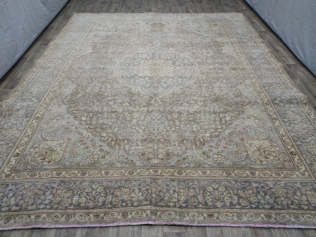 10x12 Neutral Vintage Rug, Gray Living Room Rug, Large Area Rug 10 X 12