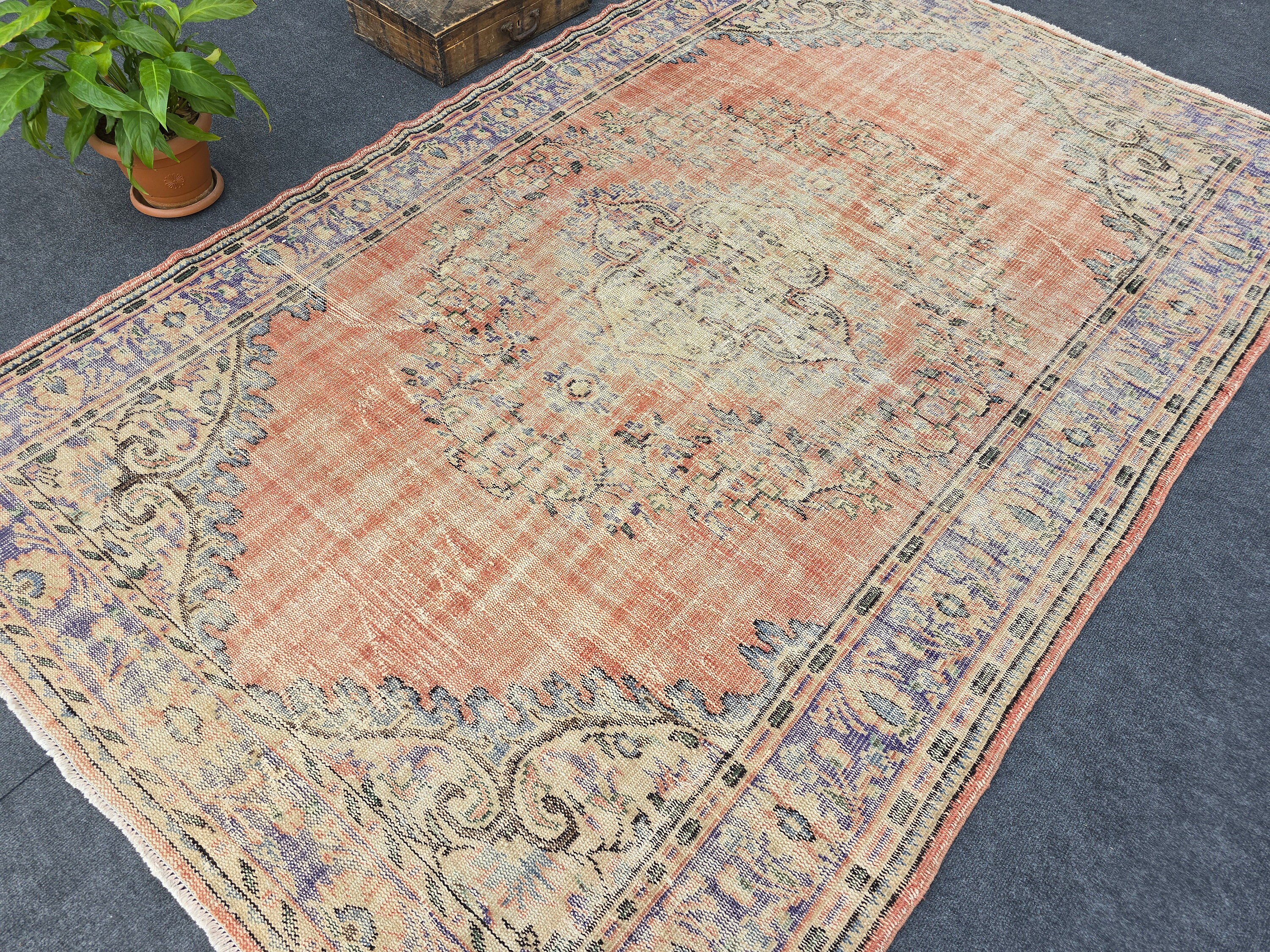 6' x 9' Vintage Area Rug, Red Color Rug, Oushak Wool Rug, Anique Turkish Rug, Hand Knotted Rug, Traditional Rug, Rustic Rug, Custom Rug