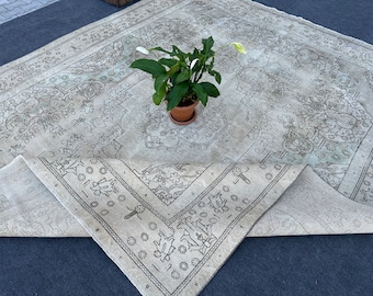 9,68 'x 11,71' Vintage türkischen Oushak Teppich: Beige Wollteppich, 1970er Jahre