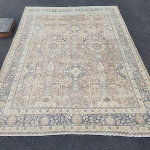 8x11 Vintage Oushak Rug: Muted Turkish Wool Area Rug