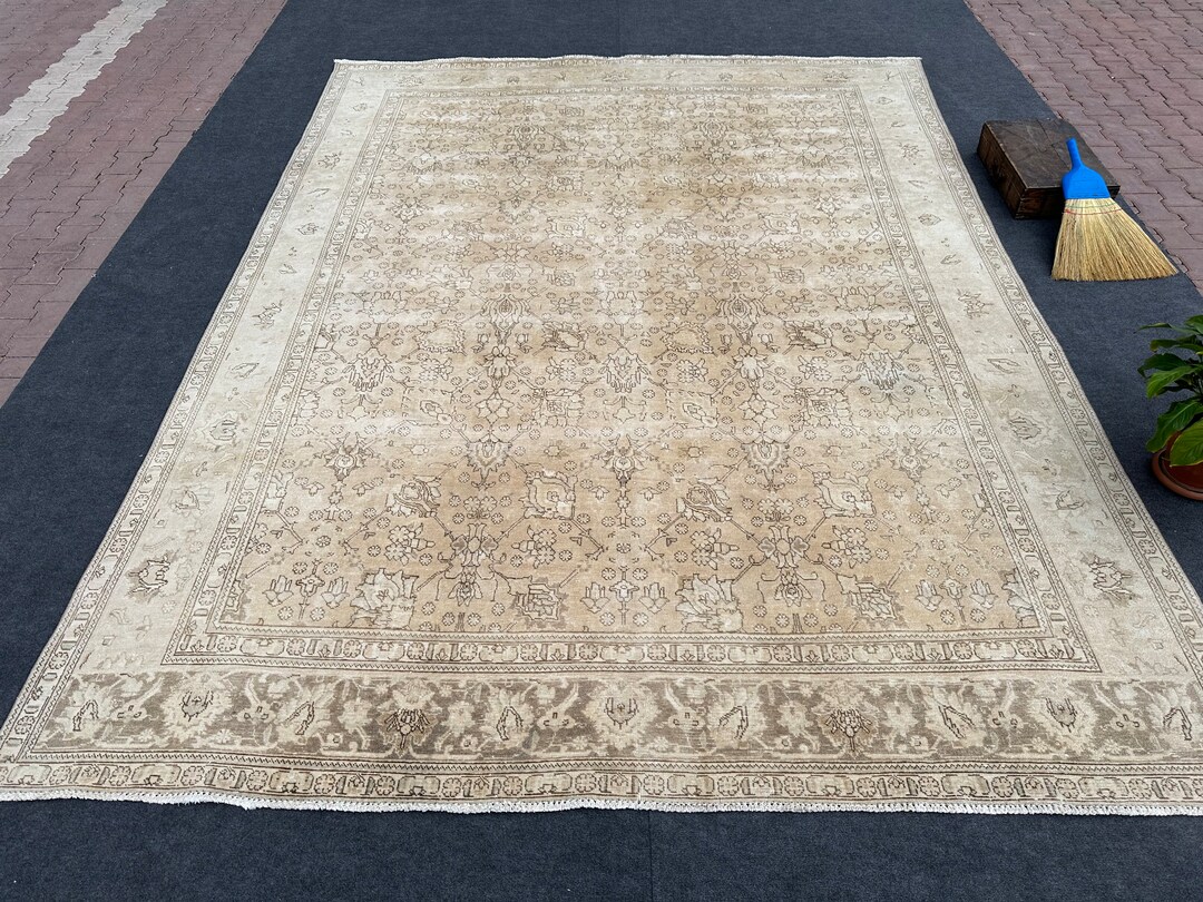 9x13 Vintage Area Rug, Oushak Large Area Rug, Oversized Neutral Rug ...