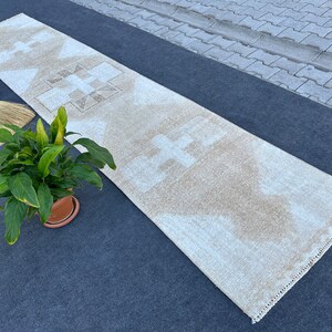 Vintage Oushak Runner Rug: Hand-Knotted Wool Hallway Rug, 2.49 x 12.70 ft