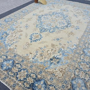 11&#39; x 15&#39; Vintage Large Rug, Oversized Handmade Rug, Beige And Blue Rug, Extra Large Wool Rug, Turkish Large Area Rug 11&#39; x 15&#39;