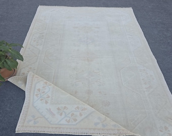 5x8 Vintage Oushak Turkish Wool Rug, Beige Handmade Area Carpet, Bedroom, Dining Room, Living Room Decor 5.35 x 7.64 Ft
