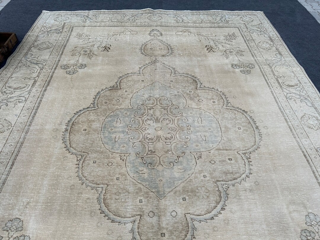 Large Neutral Area Rug 9 X 12 Neutral Area Rug, Large Area Rug, Vintage Rug, Oversize Rug ...