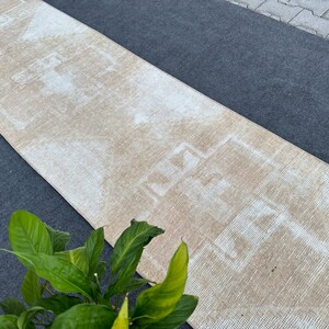 2.43&#39; x 11.42&#39; Neutral Runner Rug, Worn Runner Rug, Oushak Runner Rug, Faded Runner, Beige Runner Rug, Vintage Runner, Turkish Runner Rug