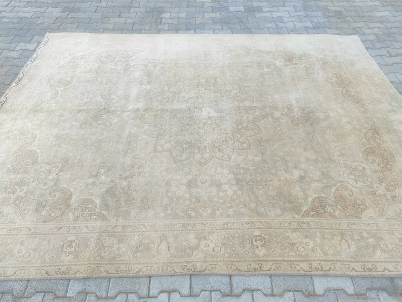 8 X 11 Vintage Neutral Rug, Large Area Rug, Oushak High Quality Rug