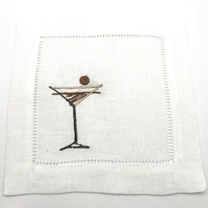 Chocolate Martini/Espresso Martini, Set of 4 Linen Hemstitch Cocktail Napkins