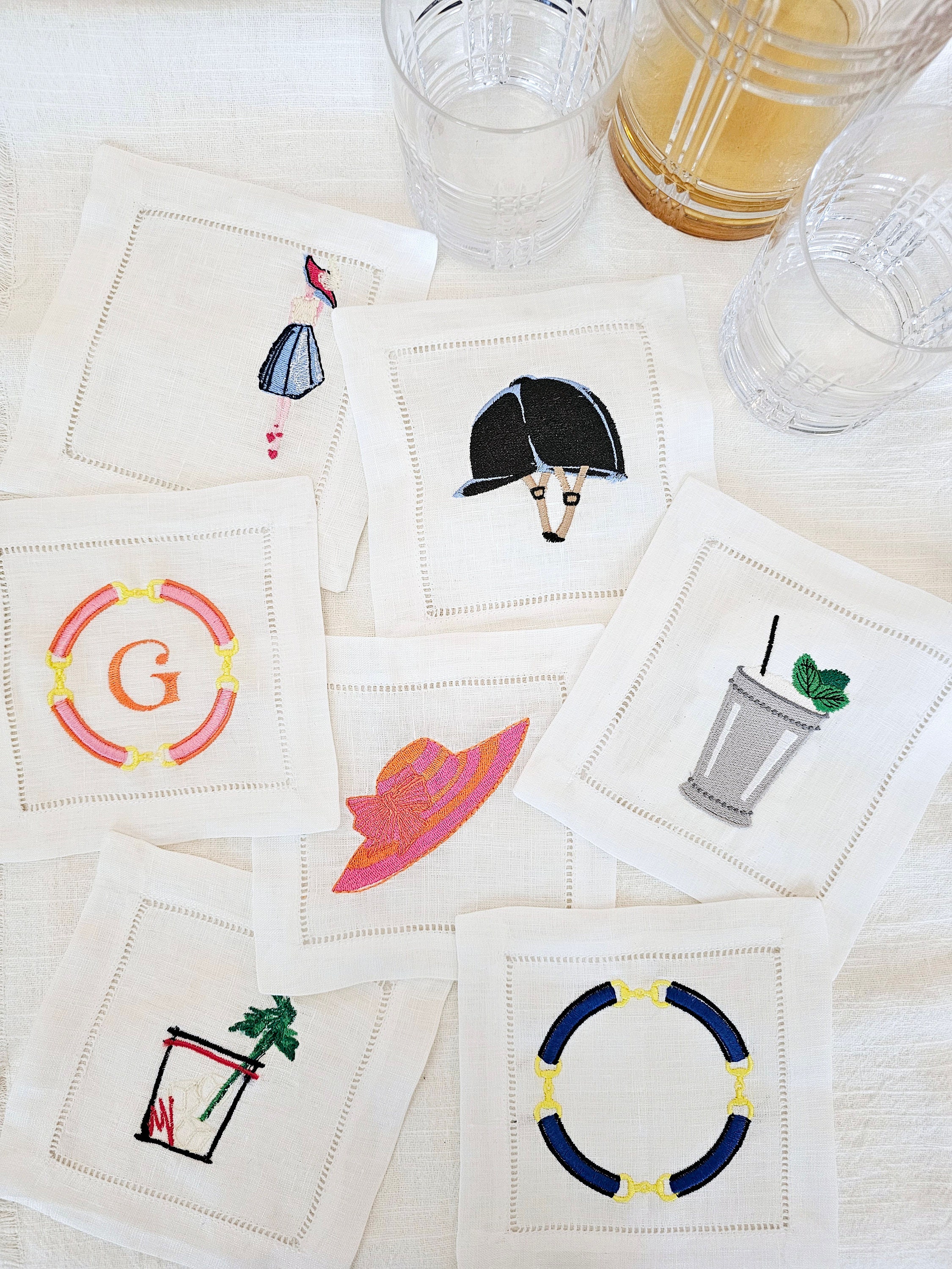 Kentucky Derby Equestrian Linen Cocktail Napkins Set of 4 Mix and Match