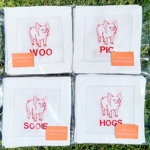 Woo Pig Sooie Tailgate Linen Cocktail Napkins, Set of 4