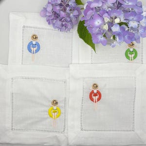 Pool Girls on Floats, Set of 4, Custom Linen Hemstitch Embroidered Cocktail Napkins
