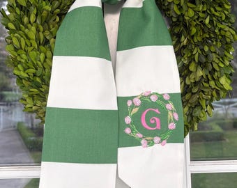 Green Stripe Wreath Sash - Tulip Wreath with Monogram