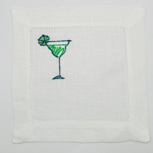 Margarita Linen Embroidered Cocktail Napkins, Set of 4, Monogramming Available