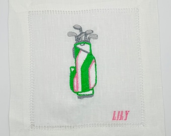 Ladies Golf Linen Cocktail Napkins, Set of 4, Monogramming Available