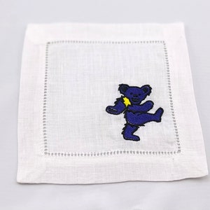 Grateful Dead Bear Linen Cocktail Napkins, Set of 4
