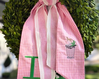 Gingham Sash with Kentucky Derby Mint Julip and Monogram