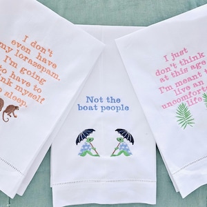 White Lotus Themed Custom Tea Towel - Linen Hemstitch