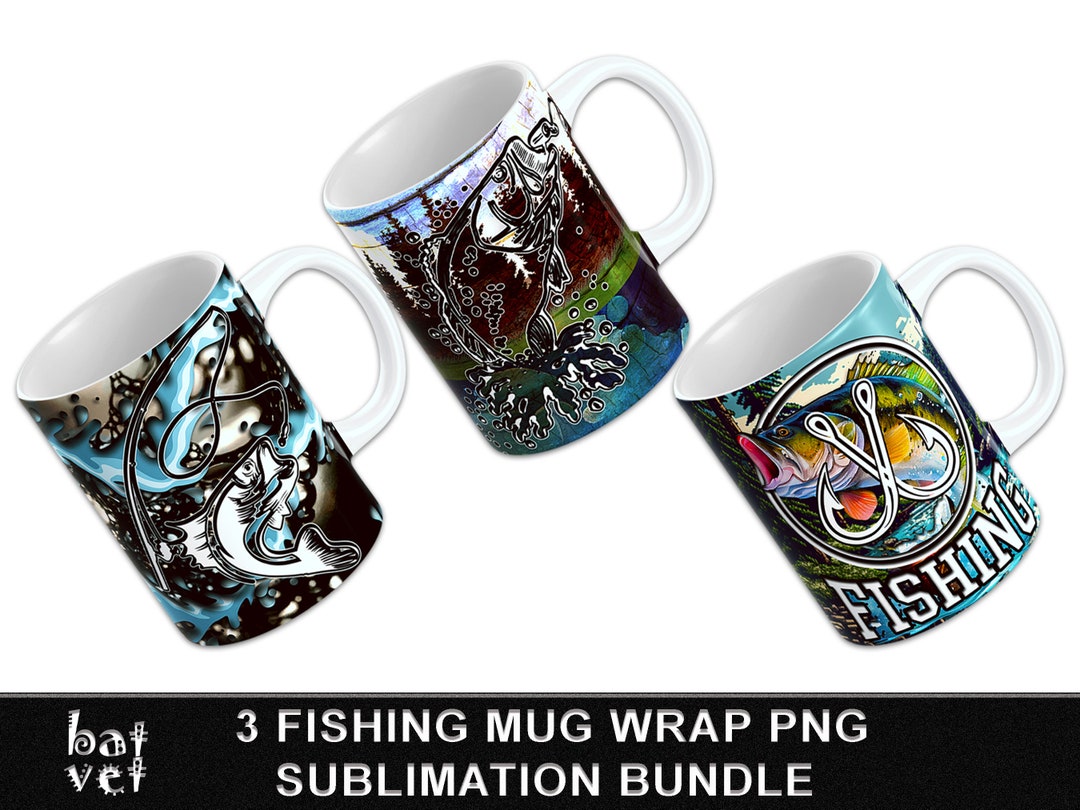 Fishing Mug PNG Bundle Fisherman Mug Wrap PNG Fish Mug Design Fishing