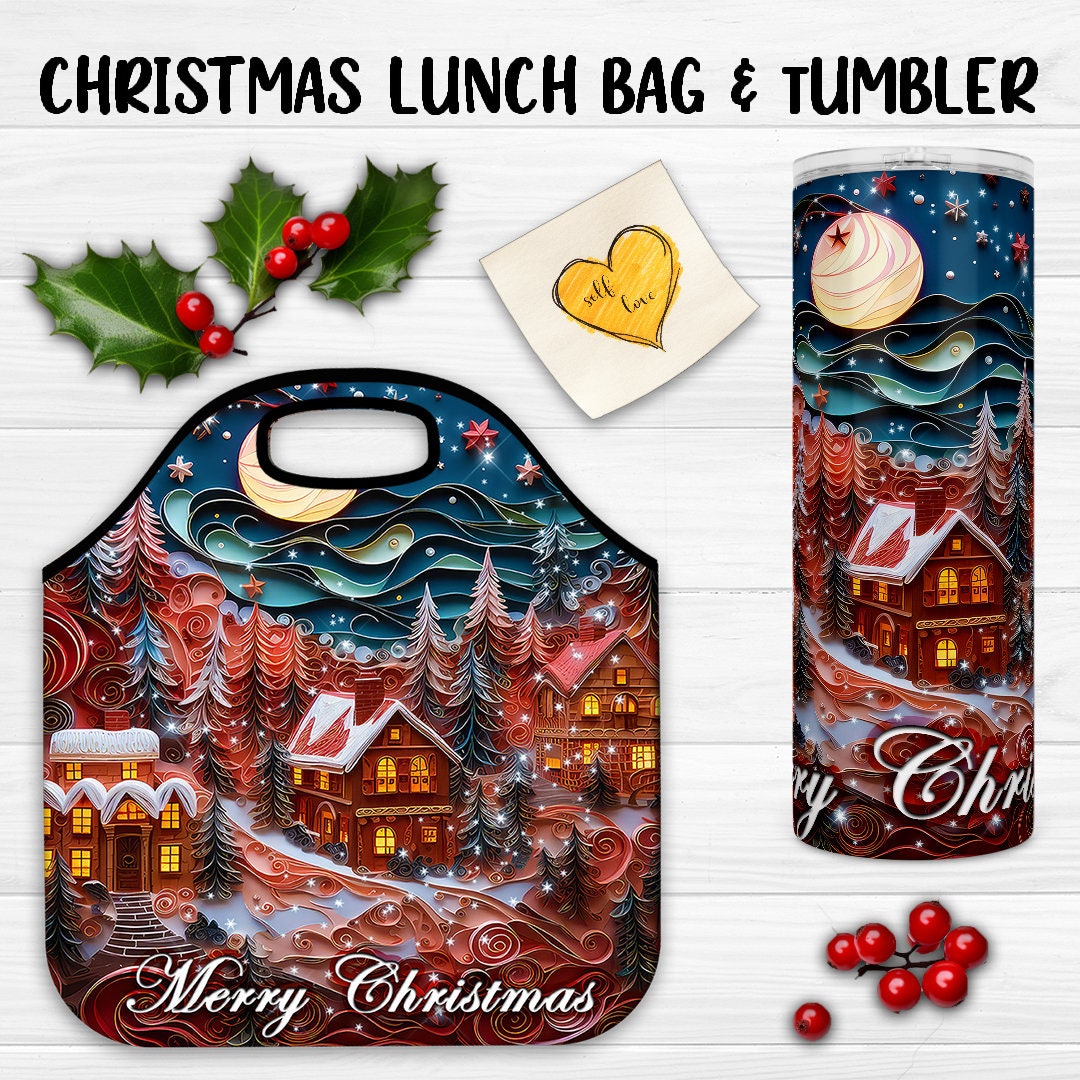 3D Felt Christmas Lunch Bag Plus Tumbler Wrap Sublimation Print Design