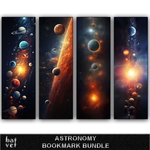 Astronomy Bookmark Bundle | Planets Bookmark Design | Galaxy Bookmark Print | 4 PNG Files