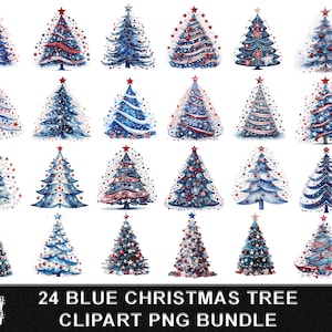 Blue Christmas Tree Clip Art Bundle Christmas Tree Sublimation Print 24