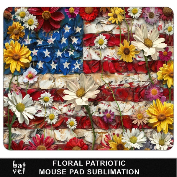 Tapis de souris drapeau floral sublimation design patriotique impression PNG