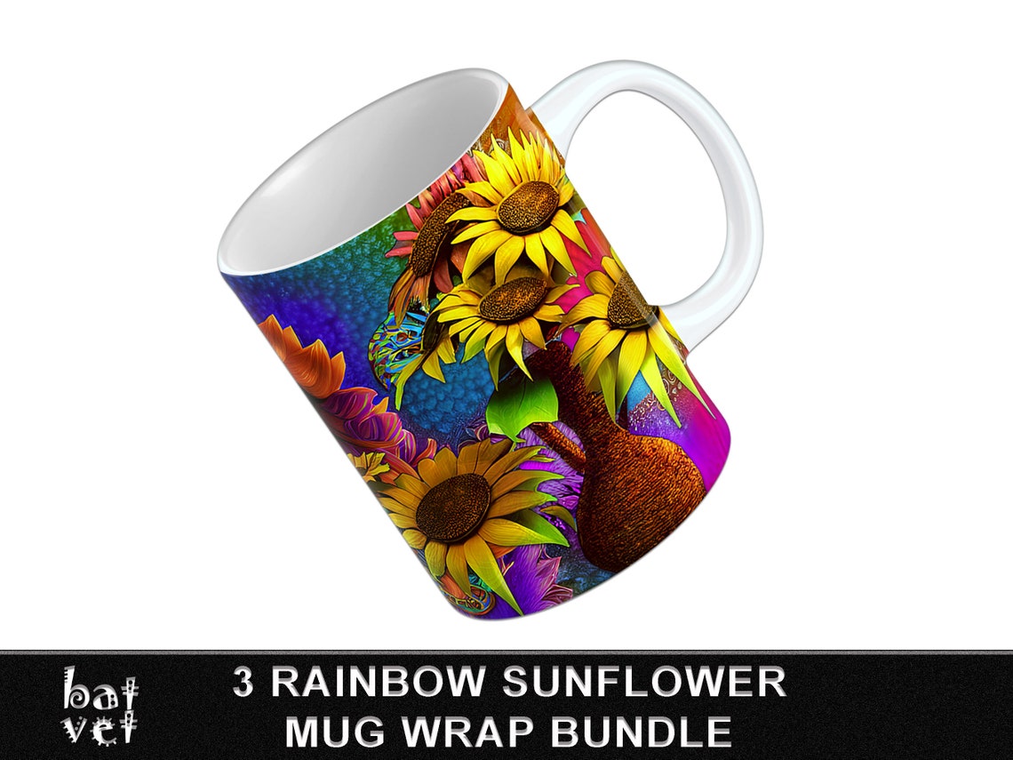 Rainbow Sunflower Mug Wrap Bundle Floral Mug Wrap PNG Bundle Etsy