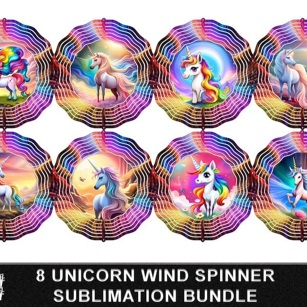 Rainbow Unicorn Wind Spinner PNG Bundle | Unicorn Suncatcher | Unicorn Garden Decor Bundle | Unicorn Sublimation Spinner Bundle Print Design